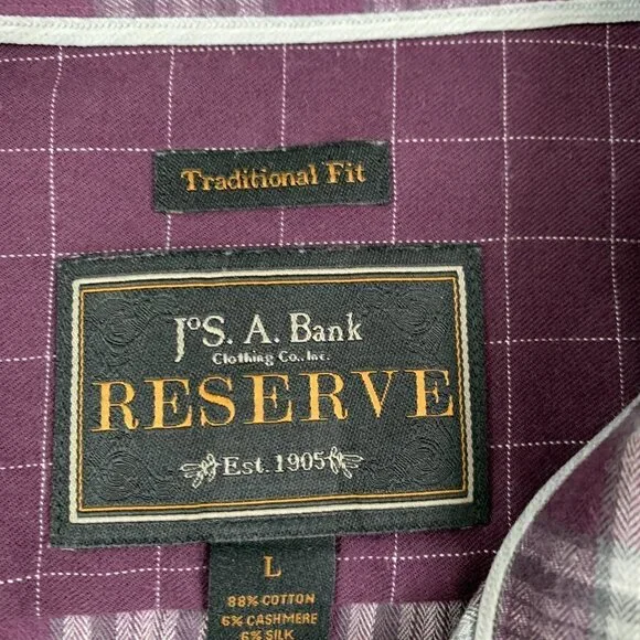 Jos. A. Bank Reserve Traditional Fit Plaid Button Down Long Sleeve Shirt Size L - Picture 3 of 4